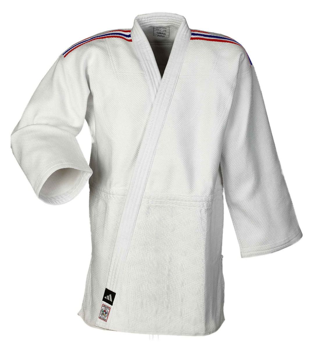 Adidas kimono JU cu dungi de reprezentativă IJF Champion III 730g, alb