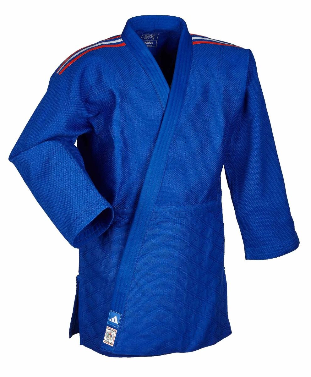 Adidas kimono JU cu dungi de reprezentativă IJF Champion III 730g, albastru