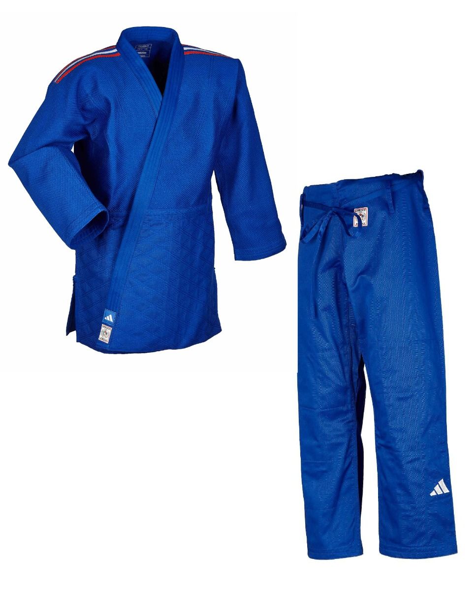 Adidas kimono JU cu dungi de reprezentativă IJF Champion III 730g, albastru