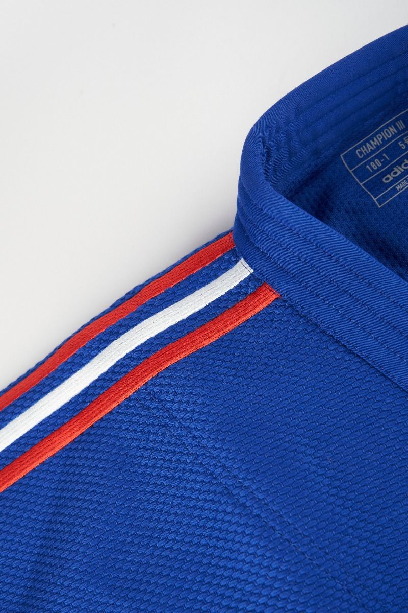 Adidas kimono JU cu dungi de reprezentativă IJF Champion III 730g, albastru