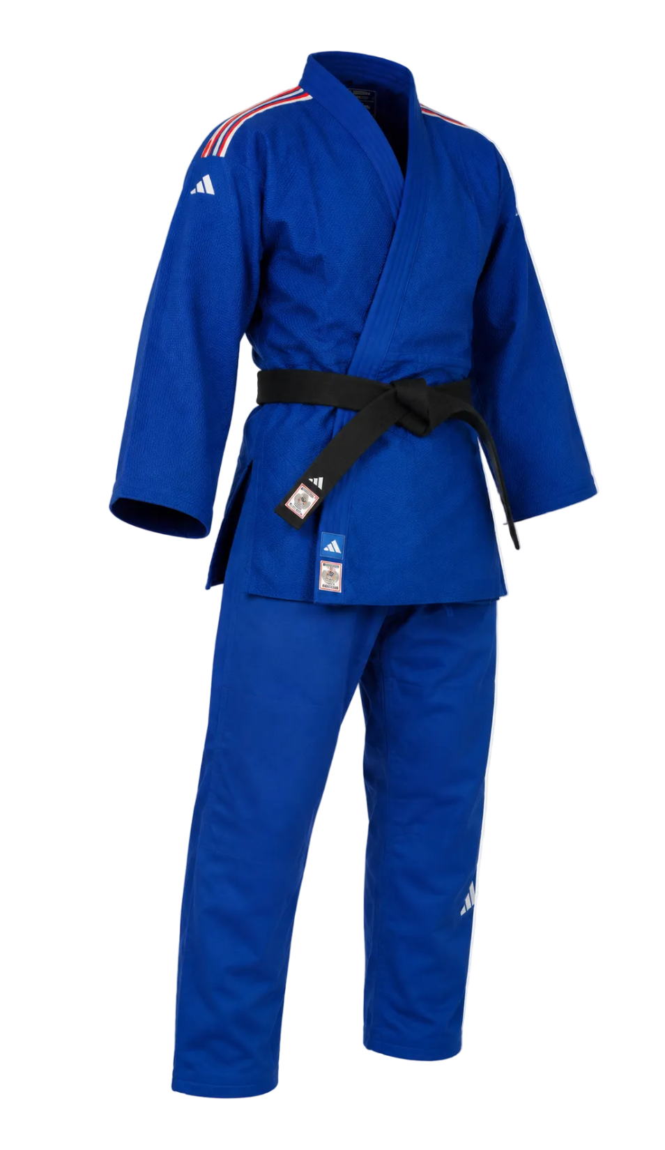 Adidas kimono JU cu dungi de reprezentativă IJF Champion III 730g, albastru