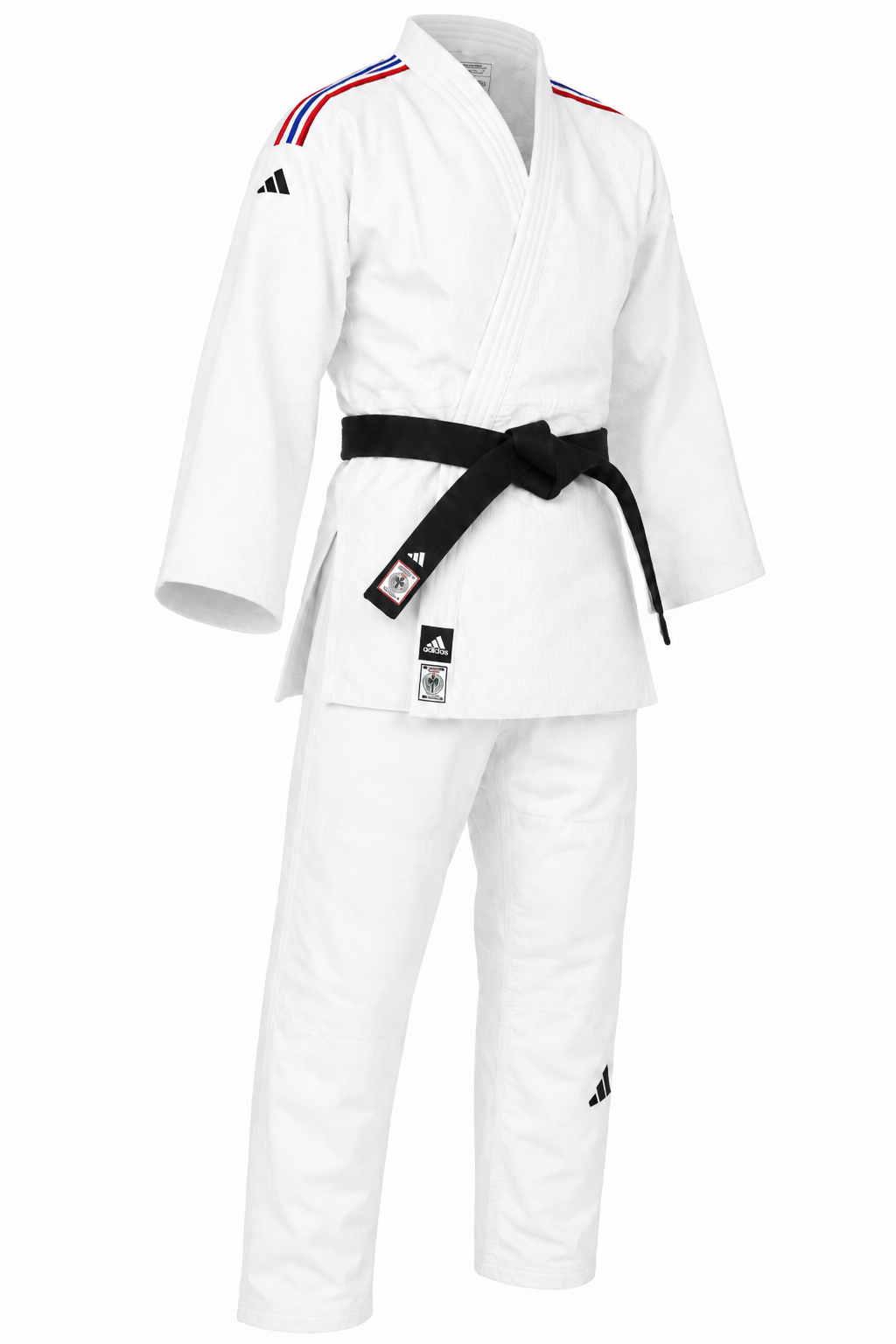 Adidas kimono JU cu dungi de reprezentativă IJF Champion III 730g, alb